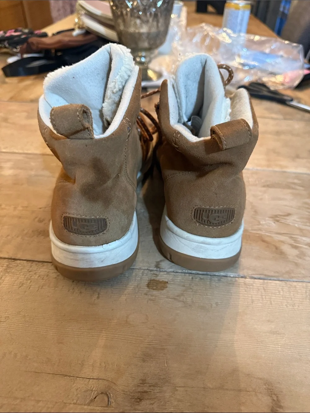 UGG Chestnut Suede Lace-Up Winter Boot with Shearling Trim